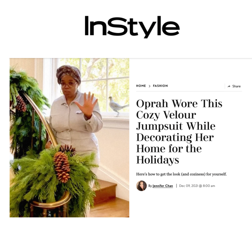 InStyle Feature | Oprah decorates for the Holidays is Rivet Utility's BIGWIG in heather grey velour!
